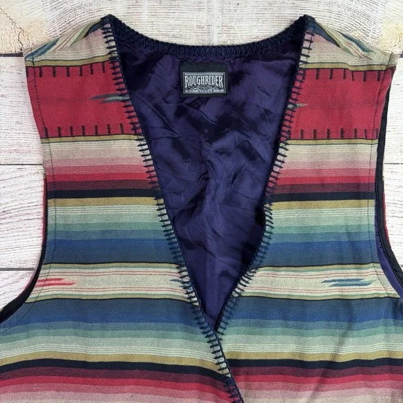 Vintage‎ RoughRider Circle T Vest Womens M/L SouthWestern Striped Concho Button - Picture 3 of 16